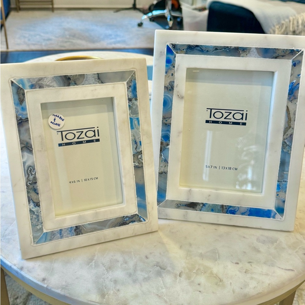 Blue Agate and White Marble Picture Frame Set NEW!